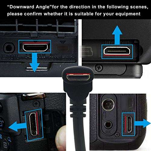 Tivid 15CM Mini hdmi 90 Degree Adapter Mini hdmi Right Angle Male to HDMI Female Cable Adapter Connector Support 1080P Full HD, 3D (0.15m, Downward Angle). 3