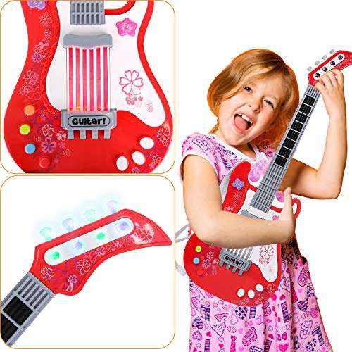 M SANMERSEN Toy Guitar for Kids, Kids Guitar Toys with Strap/Vibrant Sounds/Colorful Lights Musical Instruments Toy for Girls No String (Red) 6