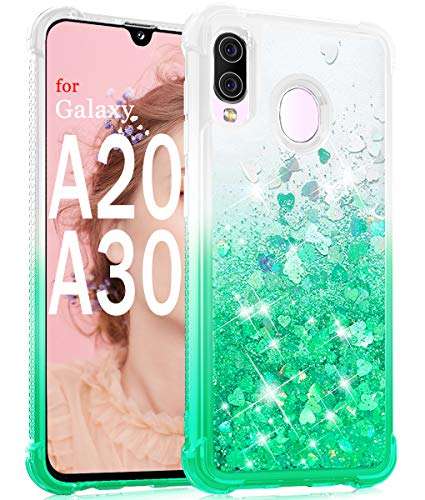 Dzxouui for Galaxy A20 Case,Samsung A30 Case,TPU Protective Cover for Girls and Women Flow Glitter Bling Sparkle Cute Phone Case for Samsung Galaxy A30/A20(Gradient Green) 1