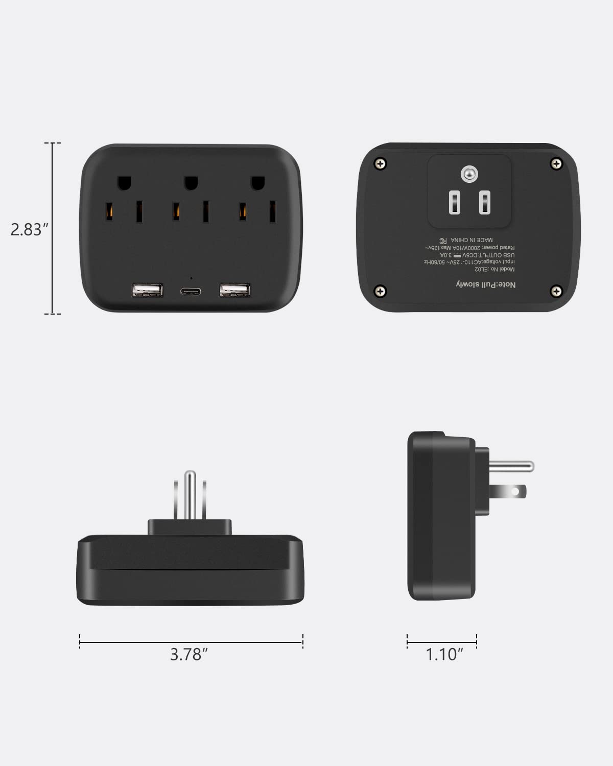Outlet Extender, Surge Protector, Converter Multi-Plug Outlet Splitter with USB C Ports, USB Wall Charger for Home Office Accessories, Dorm Room Essentials Black 6