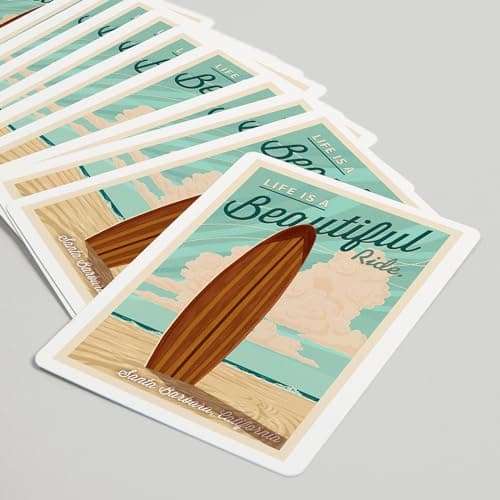 Santa Barbara, California, Life is a Beautiful Ride, Surfboard, Letterpress Press (52 Playing Cards, Poker Size Card Deck with Jokers) 5