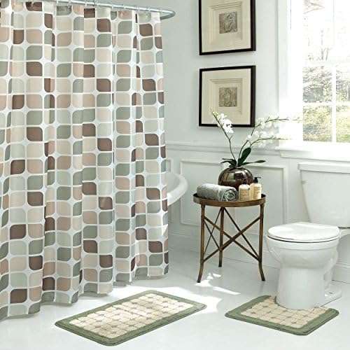 Creative Home Ideas 15-Piece Shower Curtain Set, 72"x72", Zaragoza Sage/Berber 6