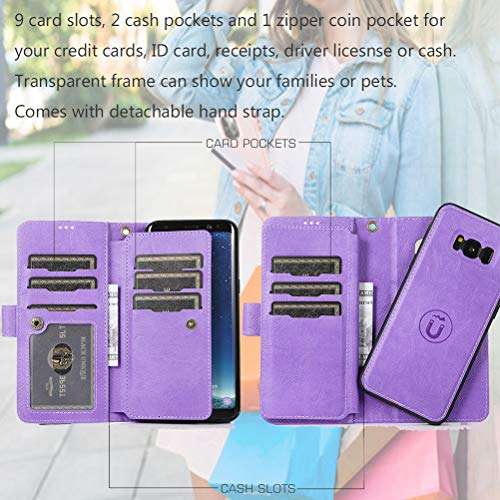 Samsung S8 Plus Wallets Case for Women/Men,PU Leather Protective Case with Card Holder Wallet Strap Money Pouch Detachable Magnet Cover Galaxy S8 Plus Flip Case Folio Zipper Purse Phone Case Purple 2