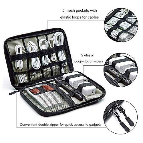 Rinvanic Electronic Cable Organizer Bag, Waterproof Travel Accessories Carry Cases Portable Cord Organizer Bag for Cable, Charger, Phone, USB, SD Card with 8pcs Cable Ties 3