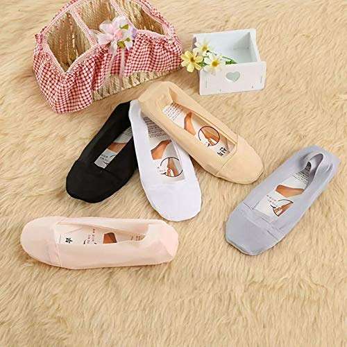 PinKit Women's/Girl's Ultra Thin Anti-Skid Ice Silk Lace No Show Socks/Foot cover/Footies Socks (Pack Of 4) Black/Beige/White/Grey 3