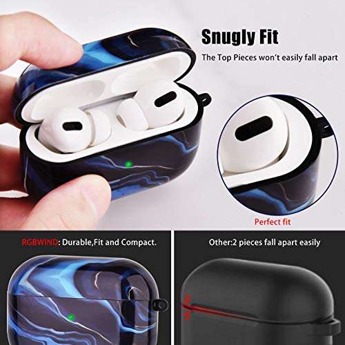 RGBWIND Airpod pro Case for Men Women and Girls,Compatible with Apple Air pod Case Cover 3,Anti-Slip and Cute Pattern,Hard Airbuds case with Keychain,Blue Wave 2