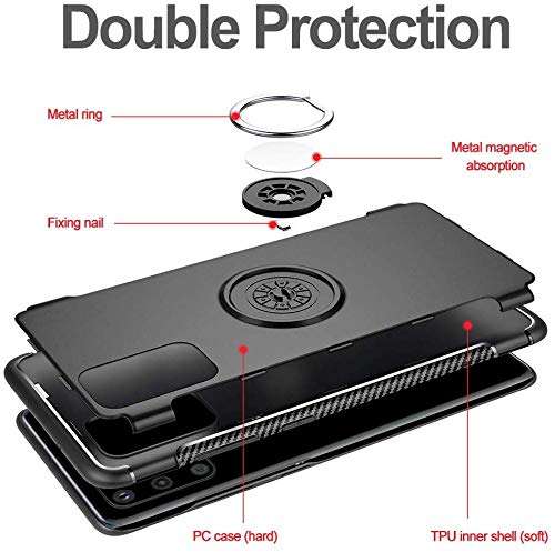 Lantier Dual Layer Rugged Armor Phone Case with Ring Holder Stand Kickstand for Cell Phone Grip Stand Magnetic Case Back Fits Magnetic Car Mount for Samsung Galaxy S20 Ultra/S11 Plus 6.9inch Black 2