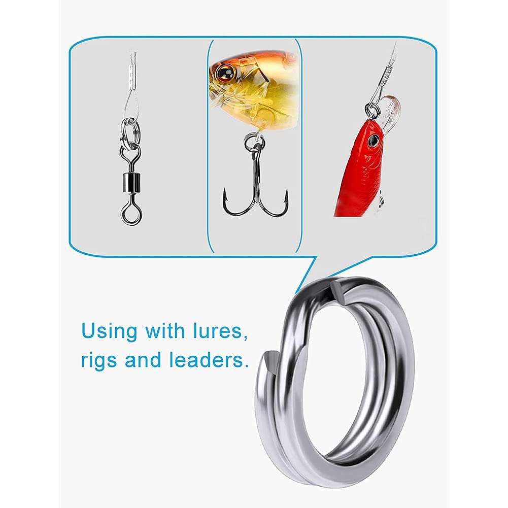 esowemsn A Box of 200pcs Stainless Steel Fishing Split Rings Double Fishing Lure Rings Kit Wire Snap Ring Fishing Lures Hook Connector 6-9mm Split Rings 2