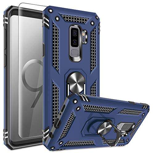 Gritup Compatible for Samsung Galaxy S9+ Case (No fit for S9) with 3D PET Screen Protector, Military-Grade Shockproof Protective Phone Case with Magnetic Kickstand Ring for Samsung S9 Plus Brown 1