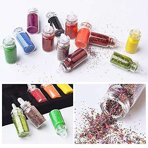 ELDERWAND Acrylic 3D Glitter Powder Manicure Set of Nail Stickers, Nail Art Tool for Nail Decoration (Multicolour) - Set of 48 Bottles 6