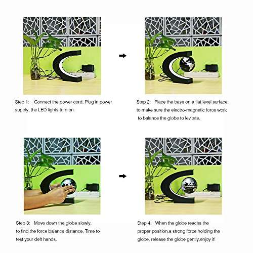 Floating Globe, Joso Magnetic Levitation Globe Rotating Globe Educational Learning Geographic World Map with Funny C Shape Desktop Stand and LED Light for Home School Desk Office Decoration - Gold 6