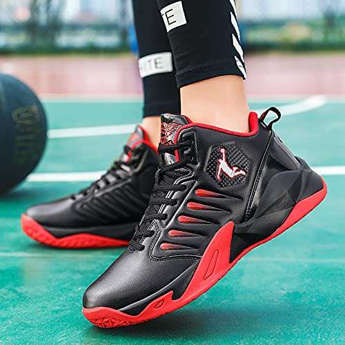 asdfgh Autumn Basketball Men's Shoes 2021 New Sports Shoes Men's Shoes Running Shoes (10,Black-red) 4