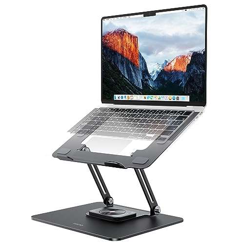 Laptop Stand for Desk, Laptop Riser with 360° Rotating Base, Adjustable Height Notebook Holder, Dual Rotary Shaft Fully Foldable for Easy Storage, Ergonomic Laptop Elevator for 10-16" Laptops