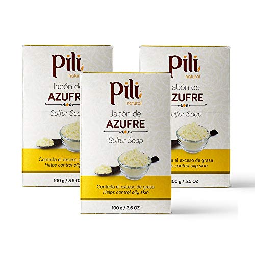 Pili Natural Sulfur Soap Bars (3 Pack) Jabón de azufre - Cleansing soap bars- Control oily skin, unclog pores and prevent acne.