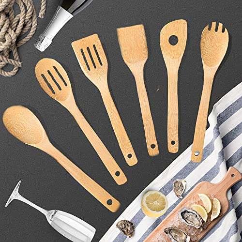 6 pcs Wooden Spoons for Cooking, Kitchen Utensils Set, Great Spatula Cooking Utensils & Bamboo Wooden Spoons 3
