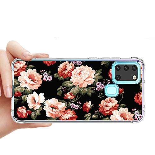 Lgarisy for Samsung Galaxy A21s Case, TPU Clear Flower for Girls Women Transparent Airbag Bumper Shock Absorption Rubber Soft Silicone Phone Case Cover for Samsung Galaxy A21s(Big Flower) 2
