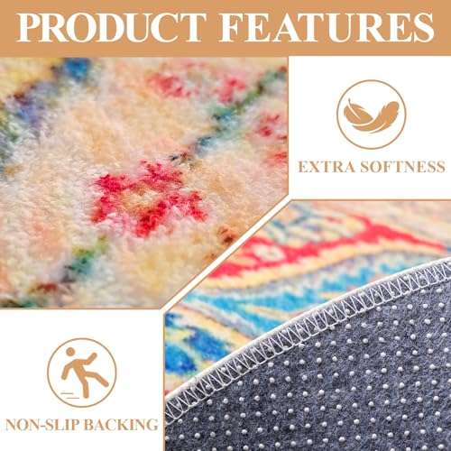 GiuMsi 4' x 6' Moroccan Trellis Area Rugs, Soft and Wrinkle-Free Washable Rug with Non-Slip Backing for Living Room, Bedroom, Office,Hallway, Kitchen Entryway-(Cream/Multi 4x6ft) 6