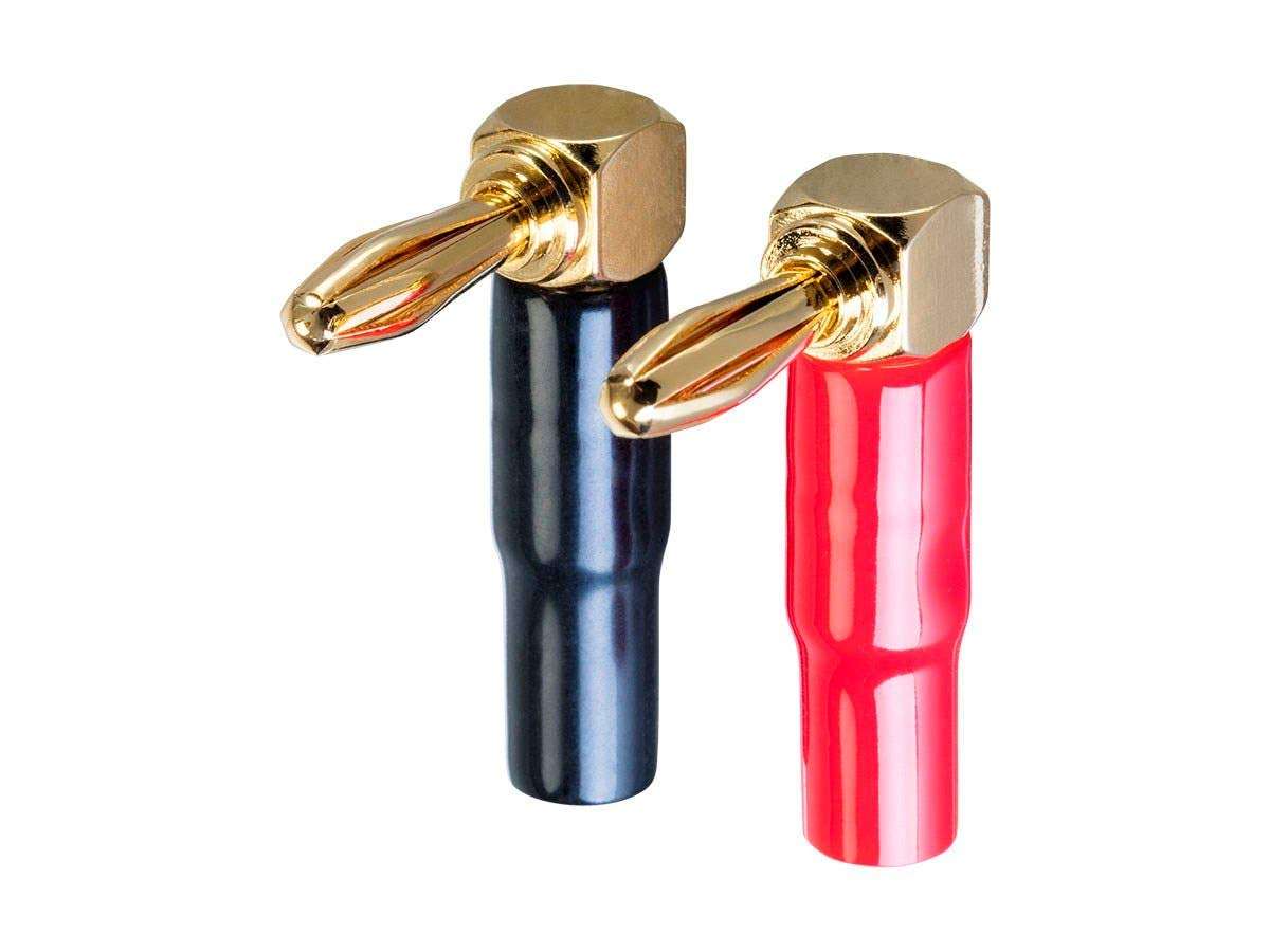 Monoprice 1 Pair Right Angle 24k Gold Plated Banana Speaker Wire Cable Screw Plug Connectors Black/Red 5