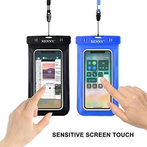 Waterproof Case,Kenny Universal IPX 8 Waterproof Phone Pouch, Cellphone Dry Bag with Neck Strap for Smartphones up to 6.0", NOT for Touch ID Fingerprint-2 Pack (Blue and Black) 3