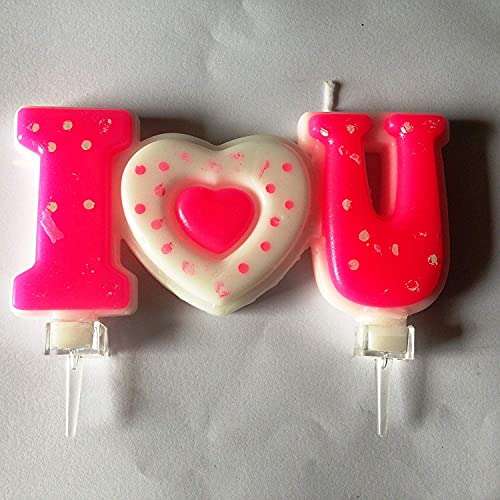 Jindal Party Products Red Color White Dotted I Love You Cake Topper Candle 4