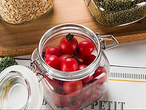 PLUZNIQ® 500ml Square Glass Jars With Airtight Lids, Mason Jars, Glass Jars With Leak Proof Rubber Gasket, Storage Jars With Hinged Lid for Home and Kitchen (1 PCS) 4