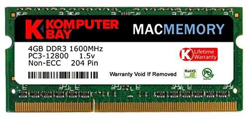 Komputerbay MACMEMORY 4GB DDR3 PC3-12800 1600MHz SODIMM 204-Pin Laptop Memory for Apple Mac