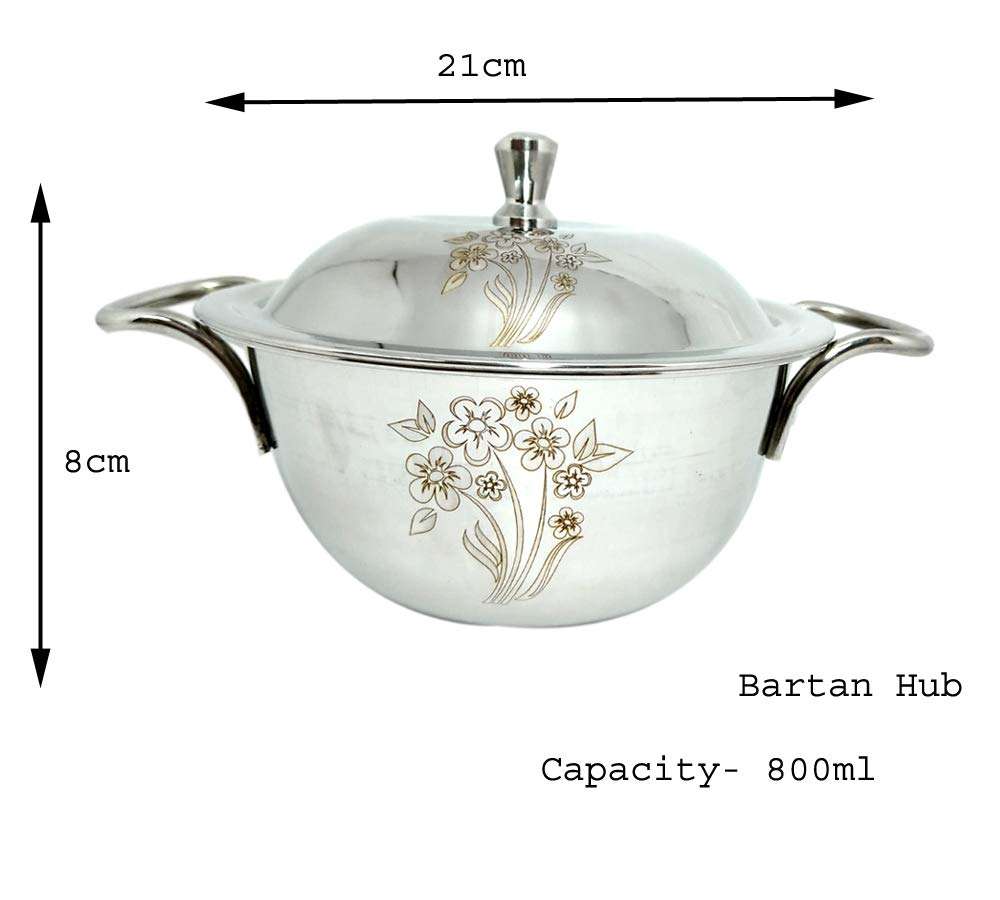 Bartan Hub Handi Set With Lid ( Best Gift Product For This Festival Season Diwali ,3 pc , Laser Finished , Dishwasher safe ,Best for Cook and Serve ) Handi 1.2 L, 0.8 L, 0.5 L with Lid (Stainless Steel) 4