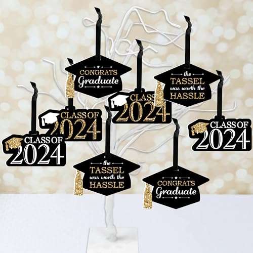 Big Dot of Happiness Tassel Worth The Hassle - Gold - 2025 Graduation Decorations - Tree Ornaments - Set of 12 2