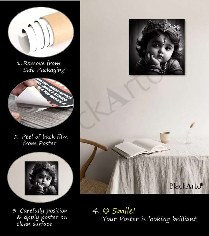 BLACKARTO Hindu Deity Baby Krishna 12" x 12" Photo Posters For Pregnant Women, Self Adhesive Premium Matte Vinyl Cute Bal Gopal Full HD Poster For Room Decoration 30 x 30 cms (Art-B, Pack Of 1) 5