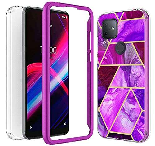 Valchinova 2 in 1 Cover for TCL Revvl 4 Plus Case Marble (T-Mobile/Metro) Soft TPU PC Bumper 360° Full Body Protect (Purple) 1