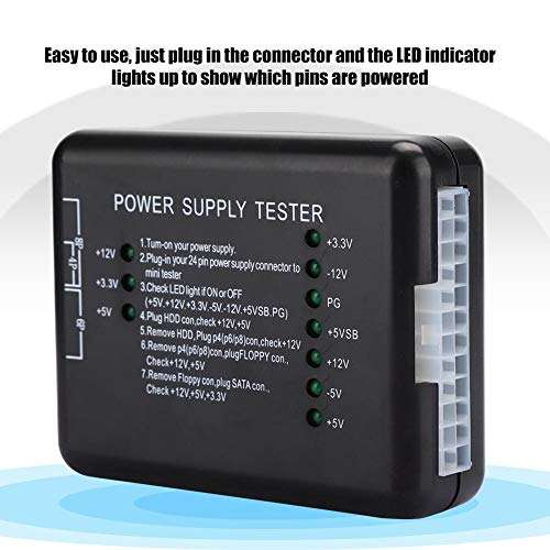 Computer PC Power Supply Tester ATX Power Supply Tester PSU Tester, PC Power Supply Tester Computer Power Supplies ATX Connectors Power Supply Tester with LED Indicator Light, Plug & Play(20/24 Pin) 6