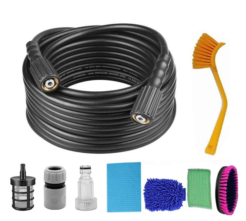 Digital Craft Pressure Washer Hose Pipe 170Bar 2465PSI, M22*1.5 * 14mm High Pressure Washer Hose Spray Water Pressure Washer Pipe,3Pc Filter Connector,Housekeeping 5 Item Set 1