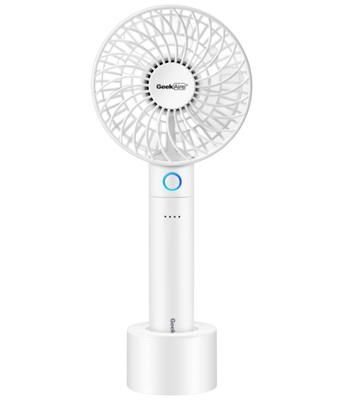 Geek Aire GF2 4 Inch Rechargeable Mini Fan with USB Charging | 5 Speed Option | Portable, Handheld & Small Table Fan | 2600 mAh Li-ion Battery | For Baby, Makeup, Travel, Home and Office (White)