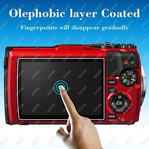 ULBTER Screen Protector for Olympus TG-7 TG-6 TG-5 TG-4 TG7 Red Black, OM SYSTEM Tough TG-7 0.3mm 9H Hardness TG6 TG5 TG4 Tempered Glass Screen Cover, Anti-Scrach Anti-Dust [3 Pack] 4