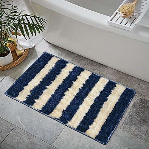 ENYRA Tufted Montella Bath Mat Stripes Lines Design, Bathroom Rug Floor Mats, Water Absorbent Anti-Skid Kitchen Floor Mat (40x60 CM) Pack of 2 Piece - Blue 2
