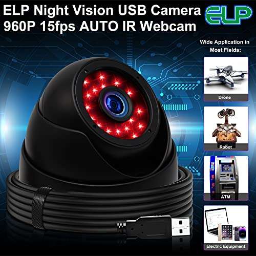 HD Day Night Vision USB Camera IR Infrared with Dome Housing Home Surveillance CCTV Webcam for Computer Mini UVC USB2.0 Waterproof PC Camera Indoor Outdoor High Speed 960P USB with Camera for Laptop 6