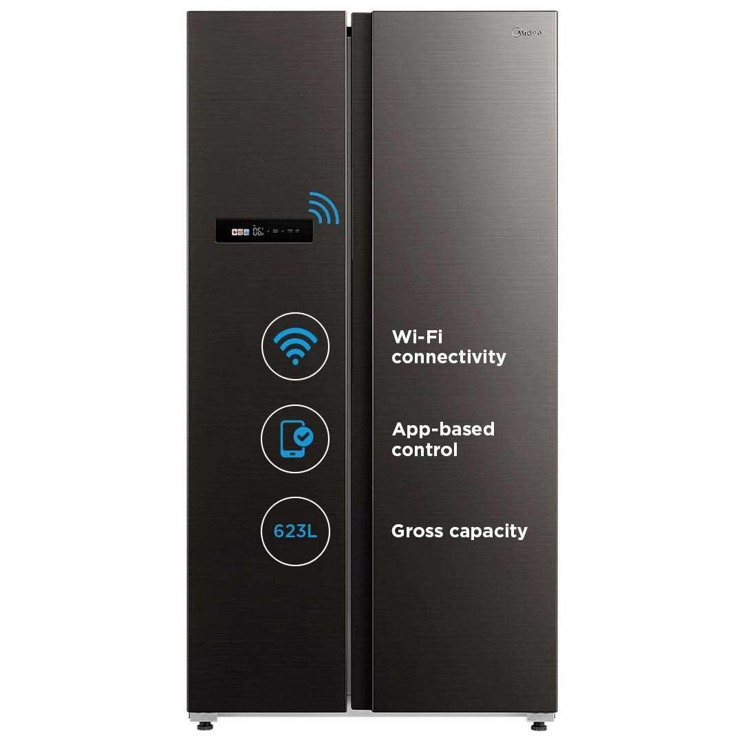Midea 592 L Side By Side, Wi-Fi Double Door Refrigerator Voice Assistant, App Control, Inverter, (MDRS791MIF28IND Jazz Black) 1