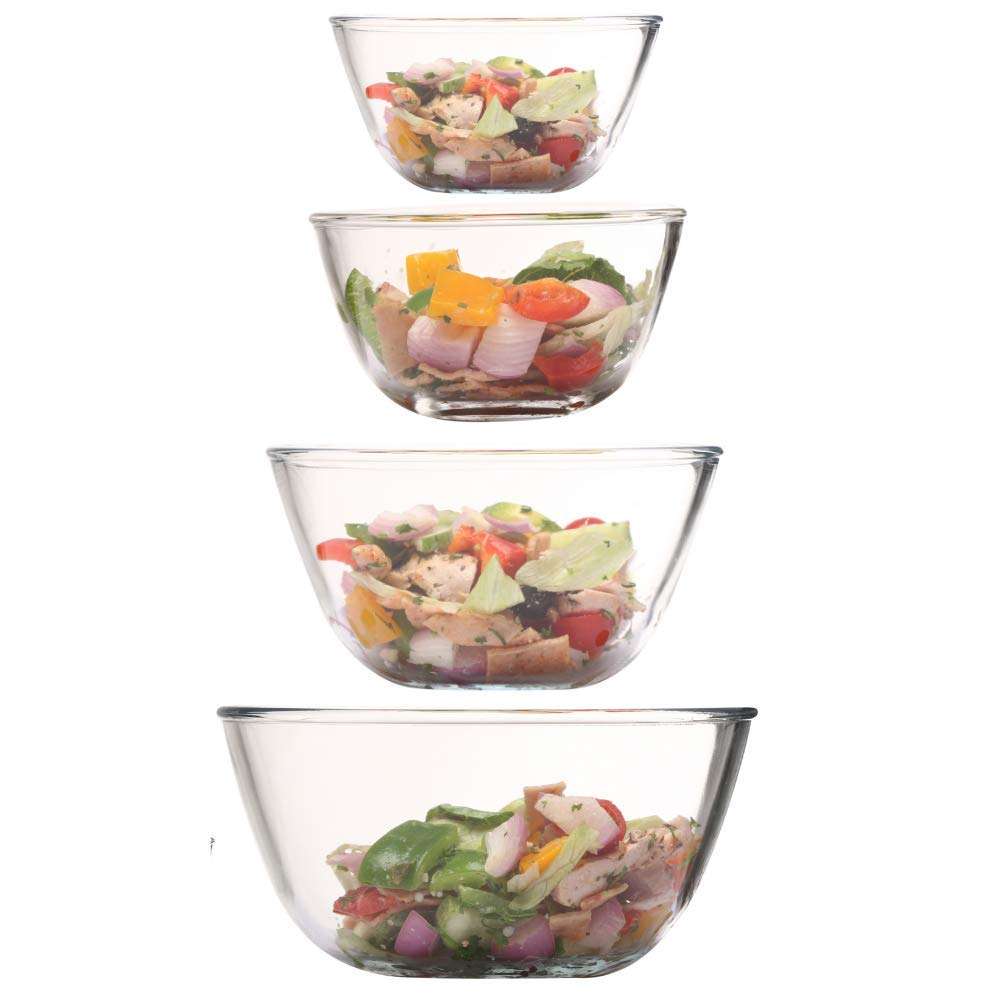 Femora Borosilicate Glass Mixing Bowl | Microwave Safe Bowl | Oven Bowls |1 Year Warrnty | Set of 4 (1650 ML, 2100 ML, 2650 ML, 3600 ML),Transparent 1