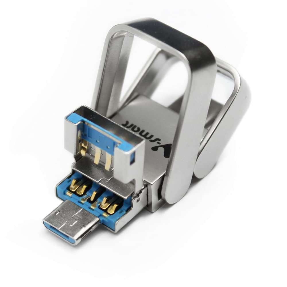 V-smart TC-302 USB 3.0 Type C Flash Drive | 3 in 1 USB C, USB A, Micro USB| High Speed OTG Flash Drive for Smartphone, Tablets, New MacBook (Matte Silver 128GB) 3