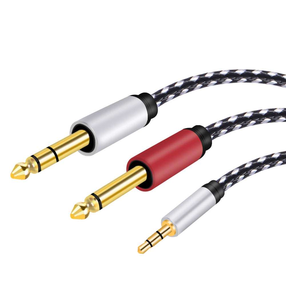 Audio Y-Splitter Cable 20FT, 1/8" TRS Stereo to Dual 1/4" TS Mono Jack 3.5mm Aux Mini Jack to 6.35mm Plug Breakout Path Cord for iPhone, iPod, Computer Sound Cards, CD Players, Multimedia Speakers 2