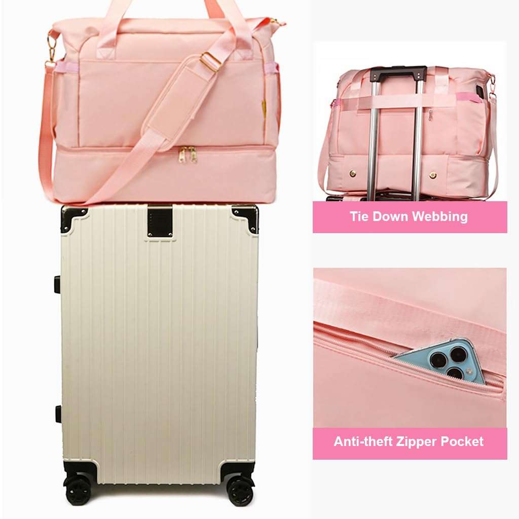 PALAY® Travel Duffel Bag Toiletries Pack Combo Waterproof Fitness Bag with Shoe Compartment Double Layer Large Capacity Travel Bag with Shoulder Strap and Handle Fashion Duffel Bag for Travel, Workout 6