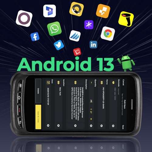 MUNBYN Android 13 Barcode Scanner Handheld Mobile Computer 1D/2D QR, US Repair Center, 2 Years No-Charge Repairs, Zebra SE4750 Engine, 8000mAh, Full Screen with Pistol Grip, 4G, Wi-Fi, PDA Scanner 3