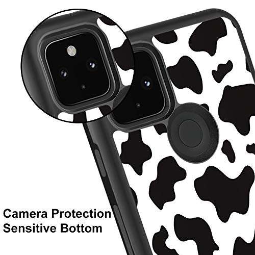 KANGHAR Google Pixel 5 Tire Cow Black White Slim Anti-Scratch Shockproof Skid Outline Durable PC Layer TPU Bumper Anti-Dropping Full Body Protection Cover -6 Inch 5