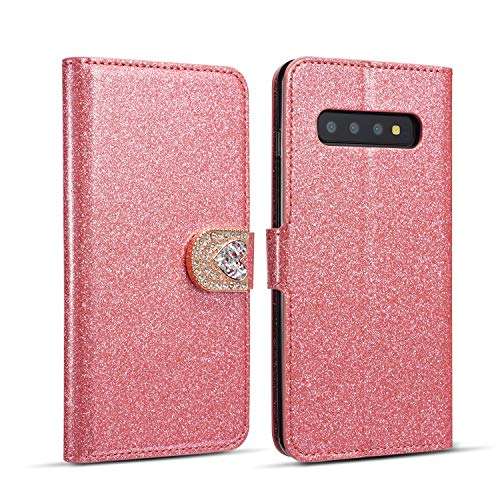 ZCDAYE Wallet Case for Samsung Galaxy S10 5G,Bling Glitter PU Leather [Magnetic Closure] [Love Diamond Buckle][Card Slots][Kickstand] Soft TPU Flip Wallet Cover for Samsung Galaxy S10 5G-Pink 1