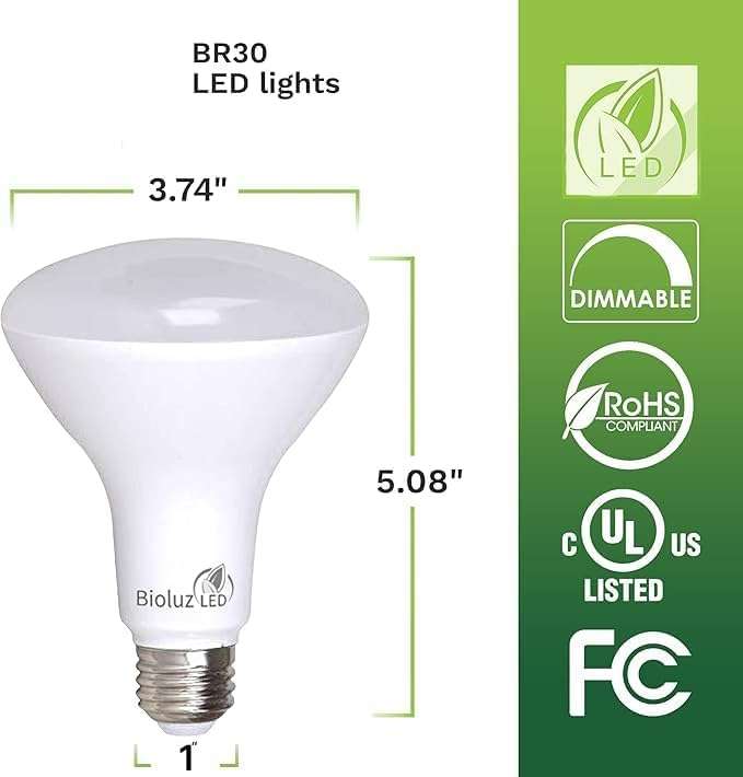 Bioluz LED Brightest BR40 LED Bulbs Instant ON Warm LED Energy Saving Bulbs, 17w (120w Replacement) 2700k Bulb 1400 Lumen, Indoor/Outdoor Smooth Dimmable Lamp UL Listed 2