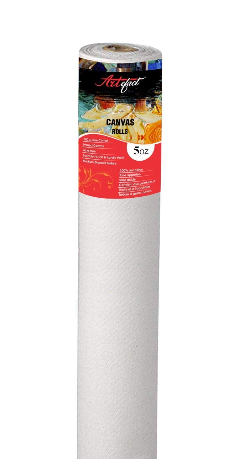 Eascan Art 5 Oz. Medium Grain Primed Cotton Canvas Roll for Oil and Acrylic Painting (5 Oz. White, 27" X 10 Mtrs)