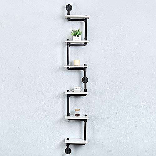 Industrial Pipe Shelving Wall Mounted,11.8in Rustic Metal Floating Shelves,Wall Shelf Unit Bookshelf Hanging Wall Shelves,Steampunk Real Wood Book Shelves,Farmhouse Kitchen Bar Shelving(6 Tier) 2