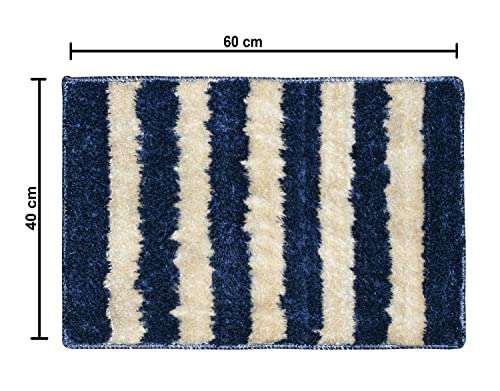 ENYRA Tufted Montella Bath Mat Stripes Lines Design, Bathroom Rug Floor Mats, Water Absorbent Anti-Skid Kitchen Floor Mat (40x60 CM) Pack of 2 Piece - Blue 6
