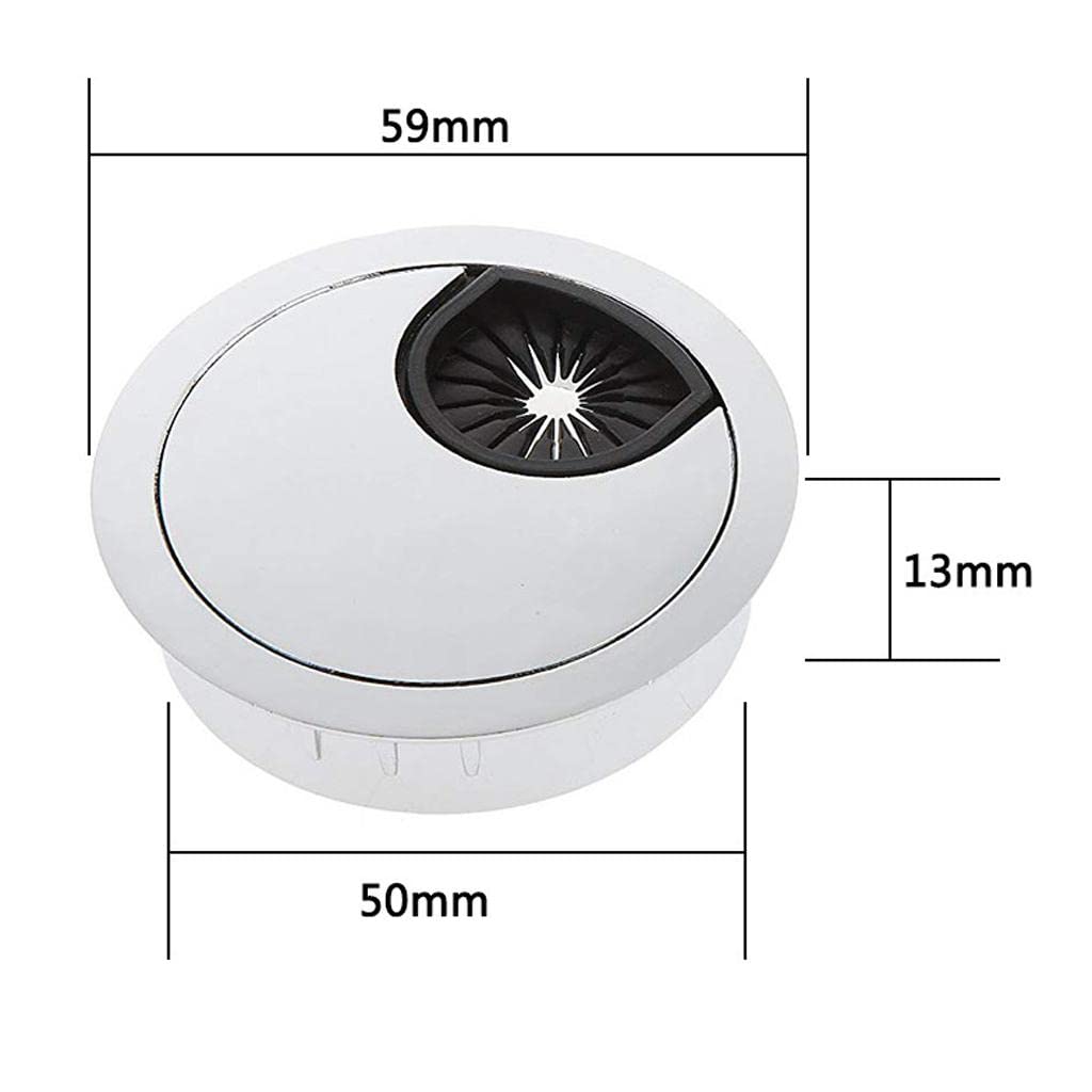 2Pcs 50mm Computer Desk Table Grommet Cable Port Wire Hole Cover Silver 4
