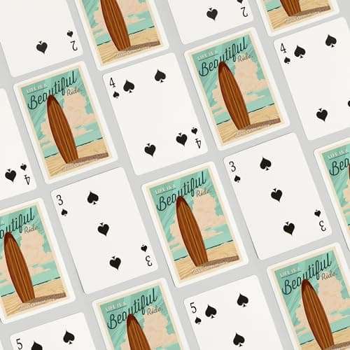 Santa Barbara, California, Life is a Beautiful Ride, Surfboard, Letterpress Press (52 Playing Cards, Poker Size Card Deck with Jokers) 4
